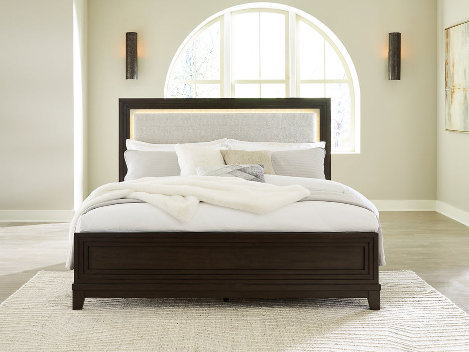 Neymorton California King Upholstered Panel Bed with 2 Nightstands