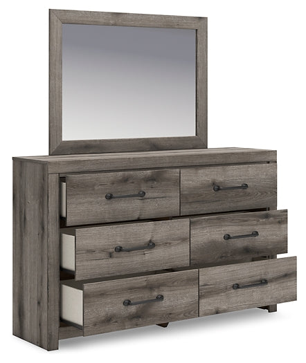 Graystorm Twin Panel Bed with Storage with Mirrored Dresser and Nightstand