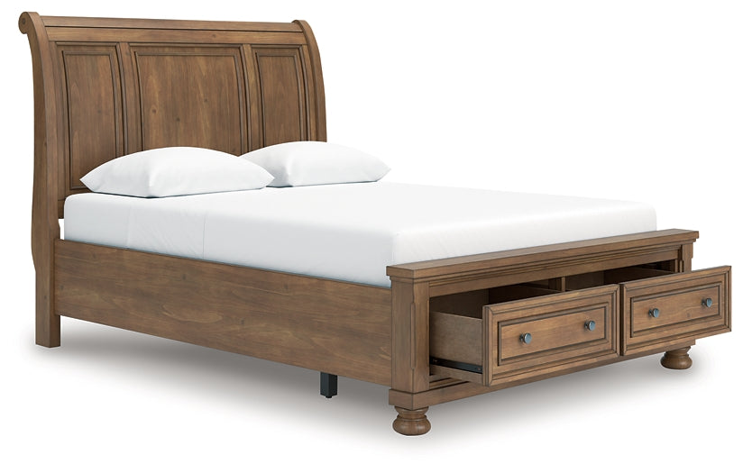 Feddinger Queen Storage Sleigh Bed with Mirrored Dresser