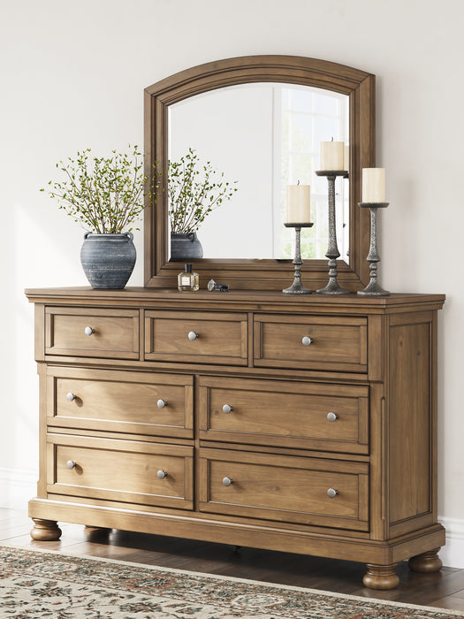 Feddinger California King Panel Bed with Mirrored Dresser and Nightstand