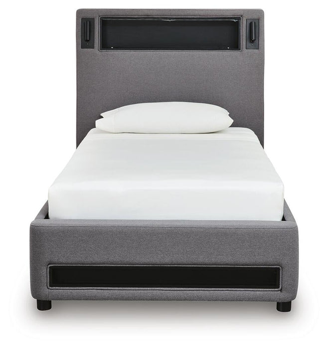 Verishaw Twin Upholstered Bed with Wireless Audio