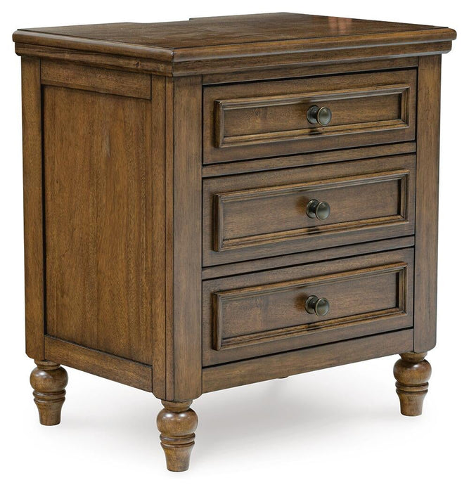 Sturlayne California King Upholstered Panel Bed, Dresser, Mirror and Nightstand