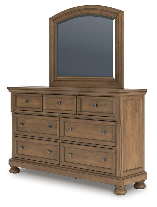Feddinger California King Storage Sleigh Bed with Mirrored Dresser, Chest and Nightstand