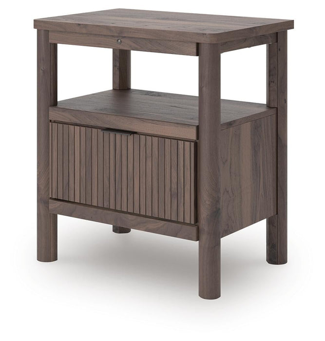 Pamytta Twin Upholstered Panel Platform Bed, Dresser, Mirror, Chest and Nightstand