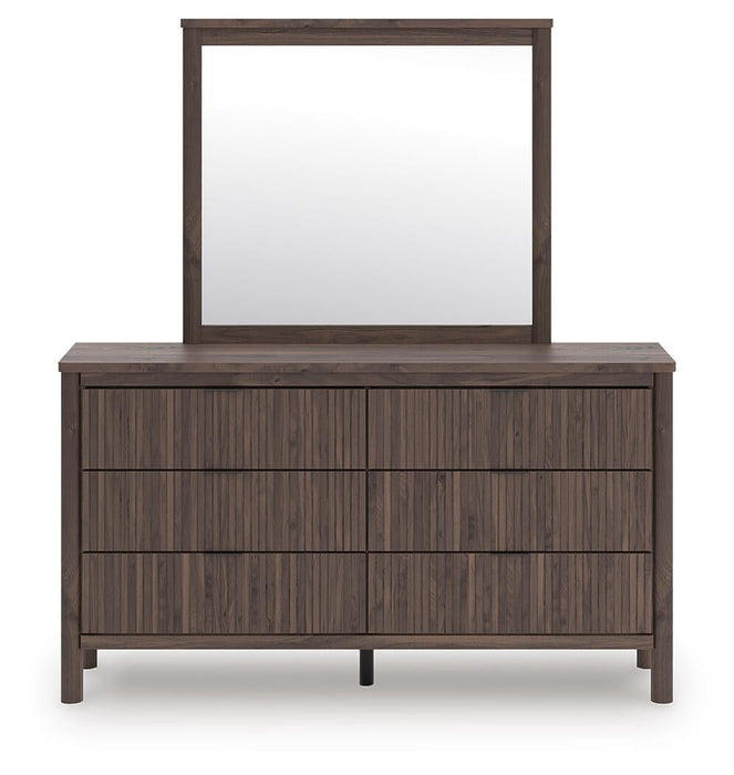 Pamytta King Upholstered Panel Bed, Dresser, Mirror and Nightstand
