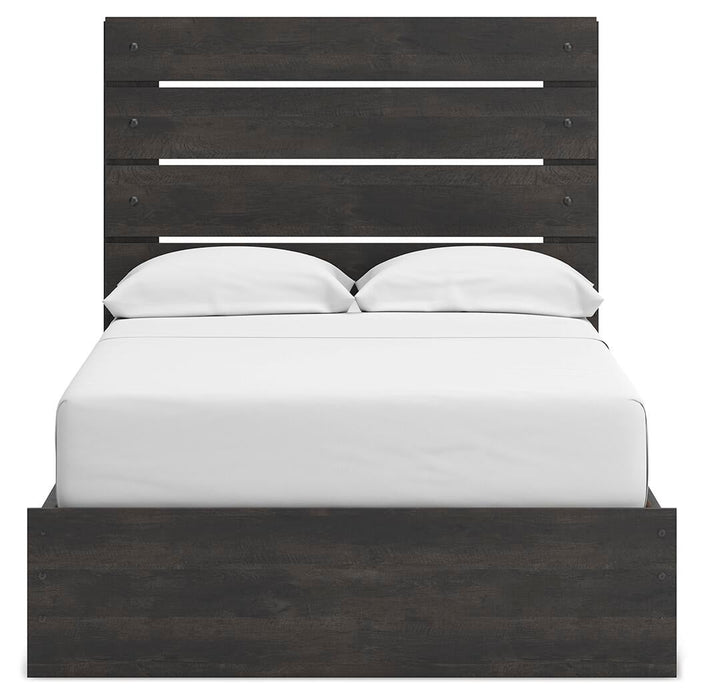 Delmorta Full Panel Bed with Storage, Dresser, Mirror, Chest and Nightstand