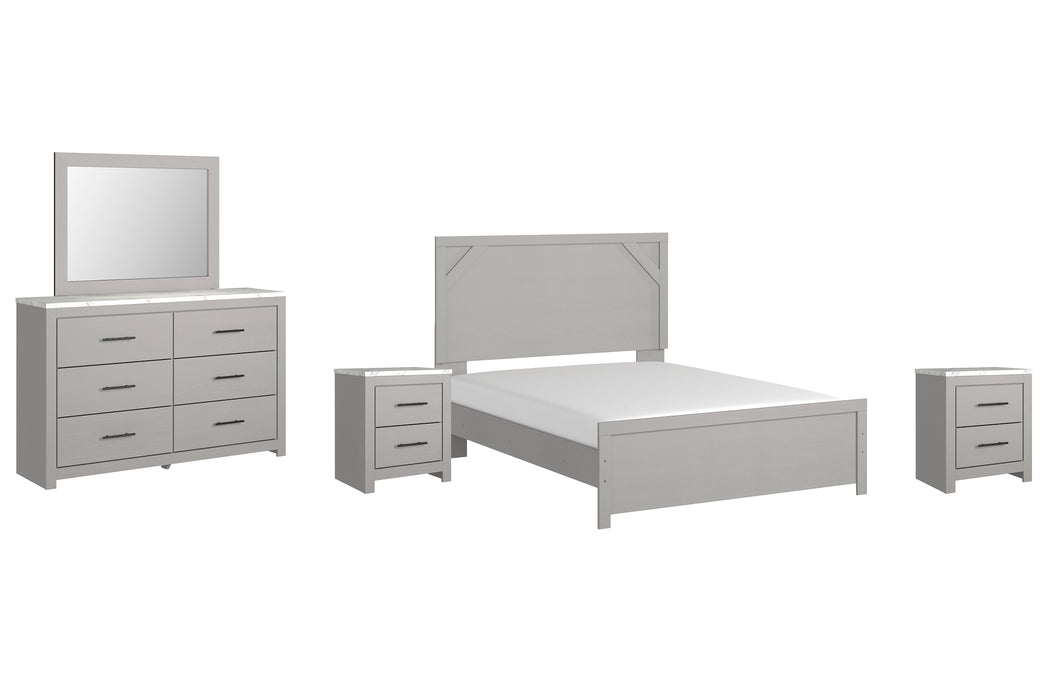 Cottonburg Queen Panel Bed with Mirrored Dresser and 2 Nightstands