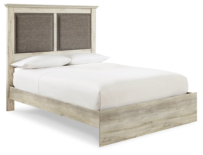 Cambeck King Upholstered Panel Bed with Mirrored Dresser, Chest and Nightstand